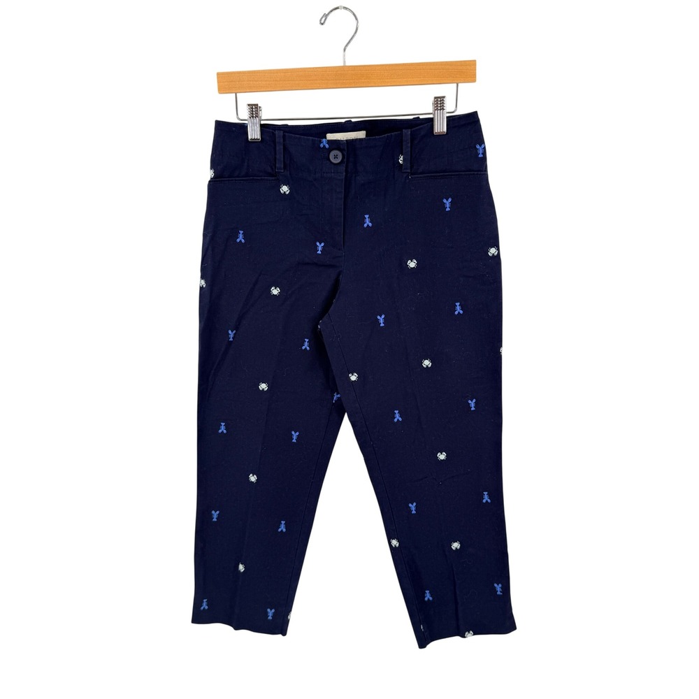 Talbots Crop Pants Navy Blue 6P Nautical Lobster Crab Embroidered Preppy Summer